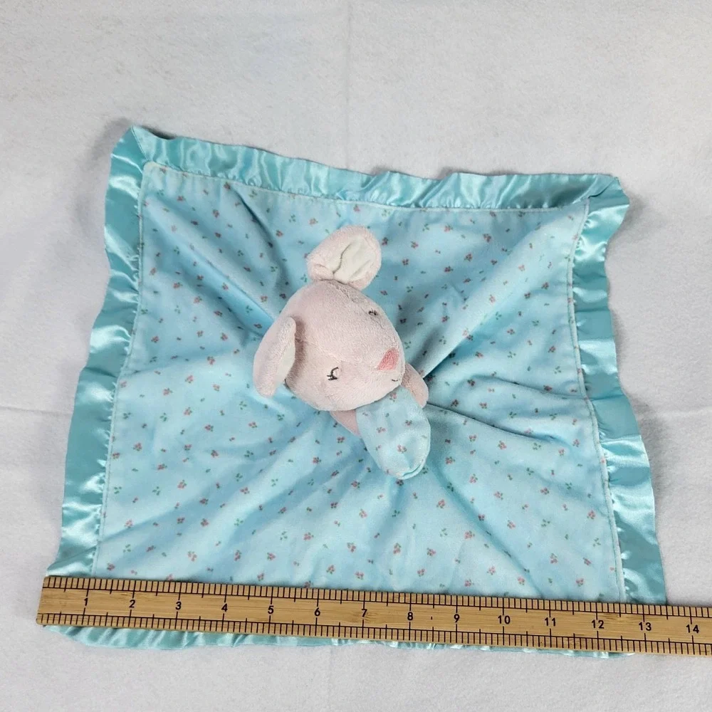 Carters Pink & Blue Teal Floral Stuffed Mouse‎ Lovey Plush Satin Edges Blanky